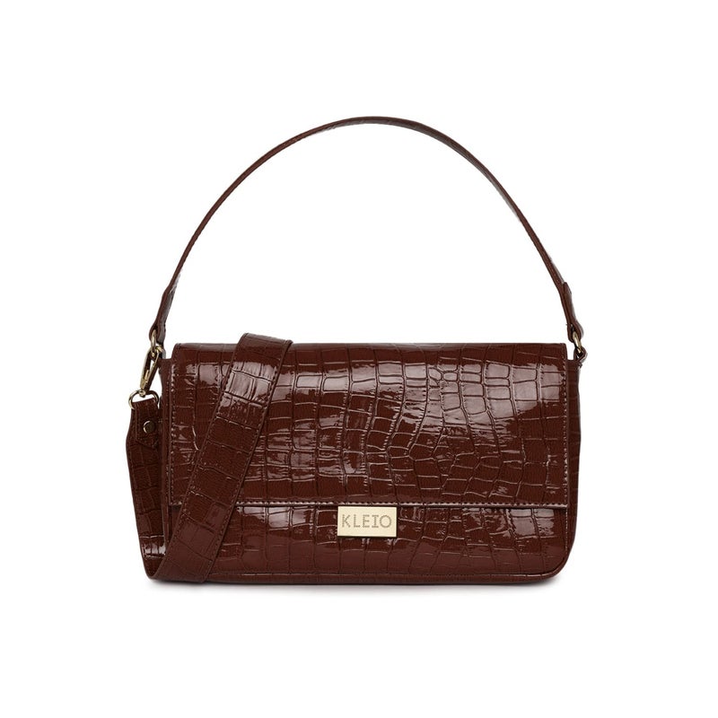 KLEIO On-trend Glossy Party/Bridal Satchel Handbag for Women and Girls - Brown - Image 1
